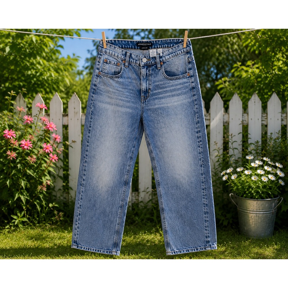 Aeropostale Barrel Jeans Women's Size 8 Blue Wash 100% Cotton Denim